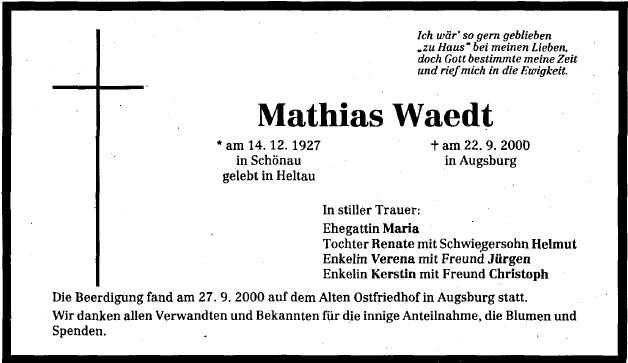 Waedt Mathias1927-2000 Todesanzeige
